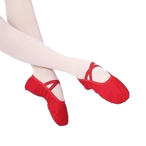 Frauen Ballett Schuhe Leinwand Mädchen Tanz Hausschuhe Split Sohle Gymnastik Yoga Tanzen Kinder Erwachsene Ballerina(Red,30) von Generic