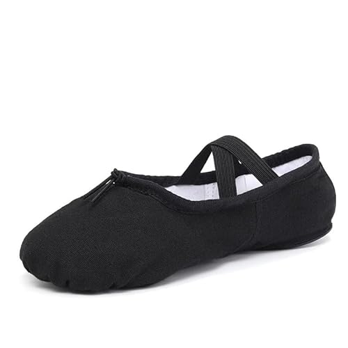 Frauen Ballett Schuhe Mädchen Tanz Hausschuhe Split Sohle Gymnastik Yoga Tanzen Leinwand Kinder Erwachsene Ballerina(Drawstring Black,31) von Generic