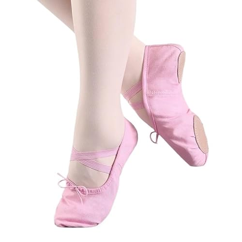 Frauen Ballett Schuhe Mädchen Tanz Hausschuhe Split Sohle Gymnastik Yoga Tanzen Leinwand Kinder Erwachsene Ballerina(Drawstring Light red,35) von Generic