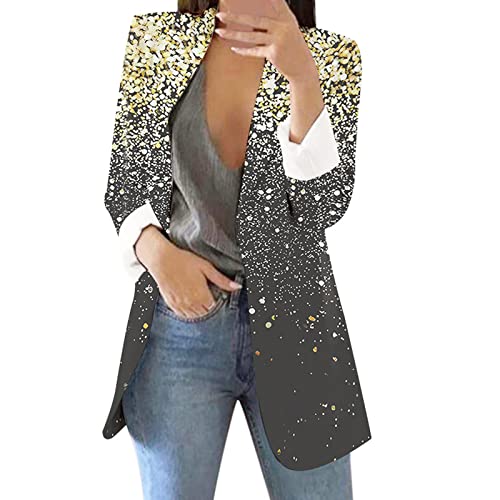 Frauen Blazer Sportlich Disco Outfit Langarm Cardigan mit Glänzende Drucken Reverskragen Glitzerjacke Faschingskostüme für Karneval Party von Generic