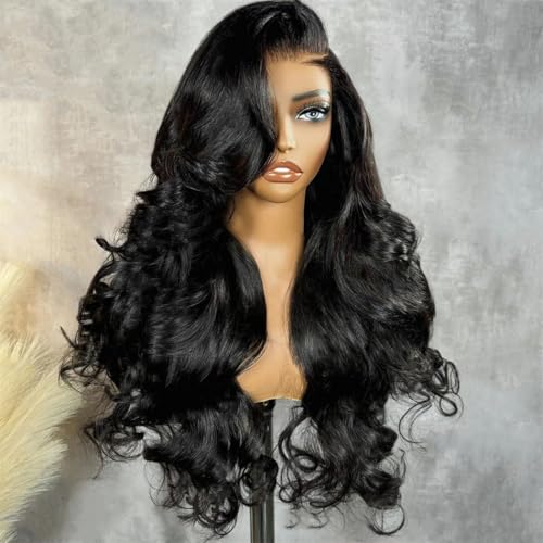 Frauen Body Wave Lace Front Perücke HD 450 Dichte Kleberlose Echthaarperücken Vorgezupfter Stil Natürliches Haar von Generic
