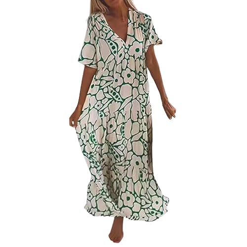 Frauen Casual Kurzarm Print V-Ausschnitt Maxi Lose Kleid Boho Strand Lange Sommerkleid Kleid Mit Schleppe Damen (Green, XL) von Generic