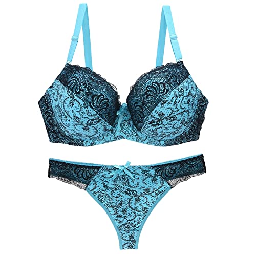 Frauen-Druck-BH-Set Seidenspitze Blume Push-Up-BH-Unterwäsche-Sets,Himmelblau,75C Frauen-Druck-BH-Set Seidenspitze Blume Push-Up-BH-Unterwäsche-Sets,Himmelblau,75C von Generic
