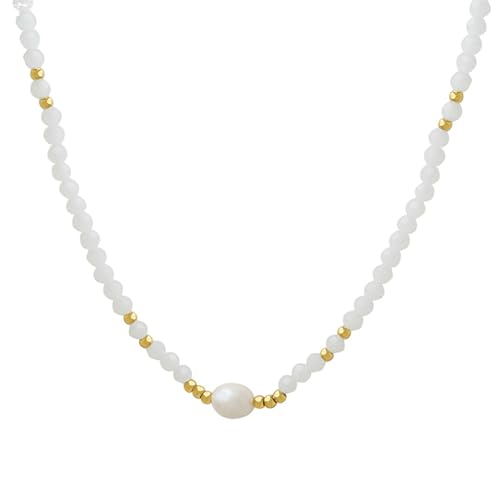 Frauen Edelstahl Halskette Gold Perle Achat Steinkette Schmuck Halskette 18 Zoll von Generic