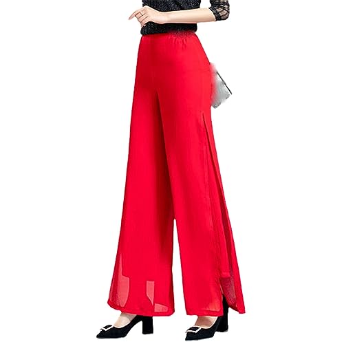 Frauen Elegante Schlitz Doppel Schicht Chiffon Breite Bein Hosen Mode Einfarbig Hohe Taille Lose Damen Hosen Frauen Elegante Schlitz Doppel Schicht Chiffon Breite Bein Hosen Mode Einfarbig Hohe Taille Lose Damen Hosen von Generic