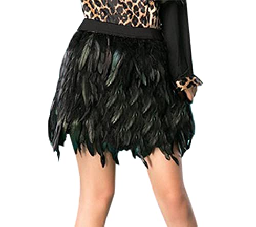 Frauen Feder Rock Fasching Kostüm Mittlere Taille Mini A-Line Rock Federrock Damen Körpergeschirr Kleid Mit Federn Wickelrock Gothic Rave Wear (Schwarz, XL) von Generic