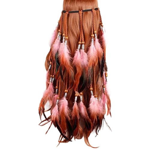 Frauen Feder Stirnband Boho Hippie Kopfschmuck Kopfschmuck Style Festival Party Haar BrU683 (Pink, One Size) von Generic