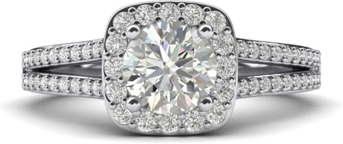 Frauen Festes Sterling Silber simuliert 1.0CTW Brilliant Runde Diamant -Verlobungsring Kissen Form Halo Split Shank von Generic