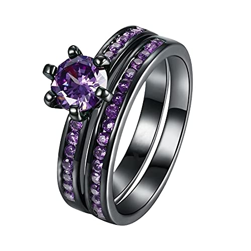 Frauen Finger Ringe Geschenk Legierung Ring Hochzeit Zirkon Größe Bunte Schmuck Ringe Checke Ring für Frauen, violett, 7 von Generic