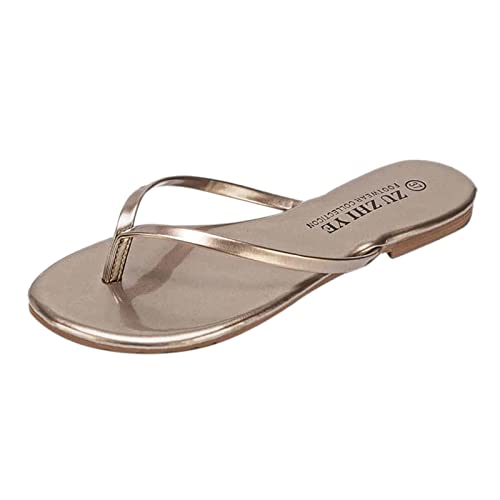 Frauen Flat Beach Jelly Flip Flops Solid Color Casual Komfortable Thongs Sandalen dauerhaft Schnelltrocknende weiche Sohle 𝐒ommer Herringbone Pantoffel für Schwimmen Dusche (Gold, 37) von Generic