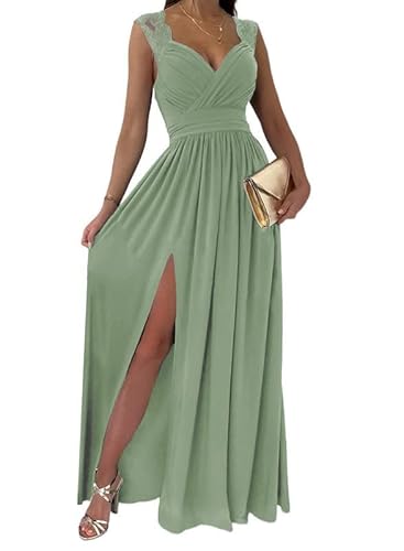 Frauen Formale Abschlussballkleider Tiefer V-Ausschnitt Gerüscht Sexy Brautjungfer Hochzeit Gast Maxikleider Hoher Schlitz Partykleid Turquoise 6 von Generic