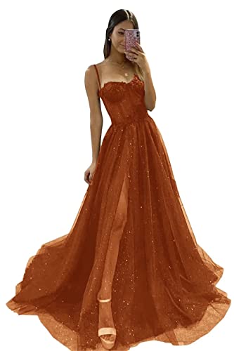 Frauen Glitzer Tüll 3D Applikationen Ballkleider 2023 Lange Spaghettiträger Formelles Abendkleid Eine Linie Hohe Schlitz Hochzeitsfeier Kleider Plus Size von Generic