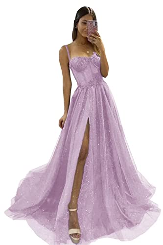 Frauen Glitzer Tüll 3D Applikationen Ballkleider 2023 Lange Spaghettiträger Formelles Abendkleid Eine Linie Hohe Schlitz Hochzeitsfeier Kleider Plus Size von Generic