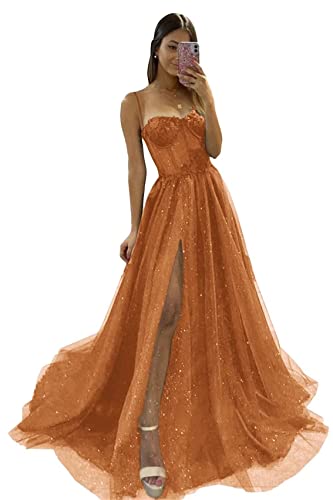 Frauen Glitzer Tüll 3D Applikationen Ballkleider 2023 Lange Spaghettiträger Formelles Abendkleid Eine Linie Hohe Schlitz Hochzeitsfeier Kleider Plus Size von Generic