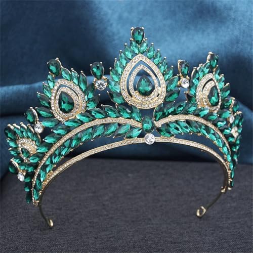 Frauen Große Roten Kristall Diademe Und Für Bankett Hochzeit Krone Tiara Prom Diadem Brautkleid Haar Schmuck Festzug Gold EN8 von Generic