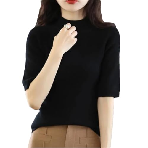 Frauen Halb Hoher Kragen Slim Wolle Baumwollmischung Pullover Strickpullover Halbarm Tops, Schwarz , L von Generic