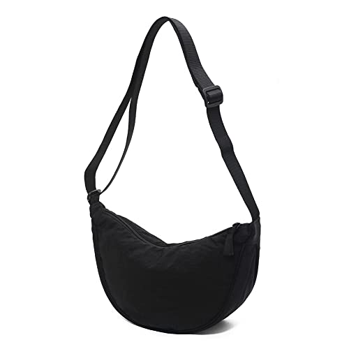 Frauen Halbmond Crossbody Schultertasche Hobo Casual Crossbody Tasche Einfarbig Canvas Tasche Stofftasche Umhängetasche mit Abnehmbarem, Verstellbarem Schultergurt, Schwarz von Generic