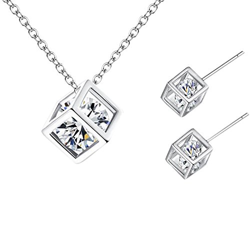 Frauen Halskette Ohrringe Niedliche Box Diamant Anhänger Halskette Choker Halsband Kette Halskette Schmuck Set Liebe Geschenk von Generic