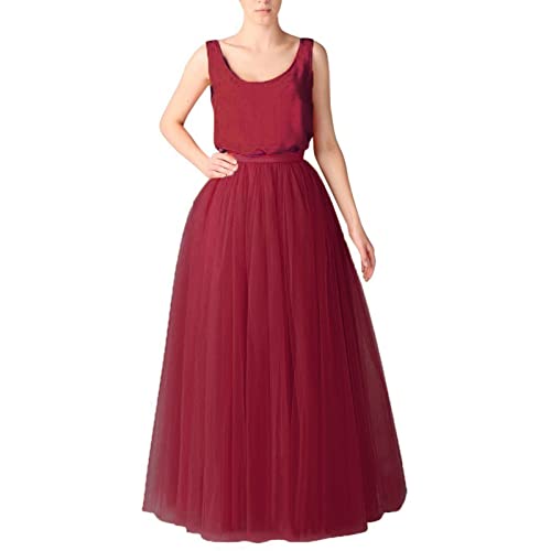 Frauen Hochzeit Langer Maxi Puffiger Tüllrock Bodenlang Gürtel Hoch tailliert für Hochzeitsfeier Abend Karneval Kostüme Tüllrock Damen von Generic
