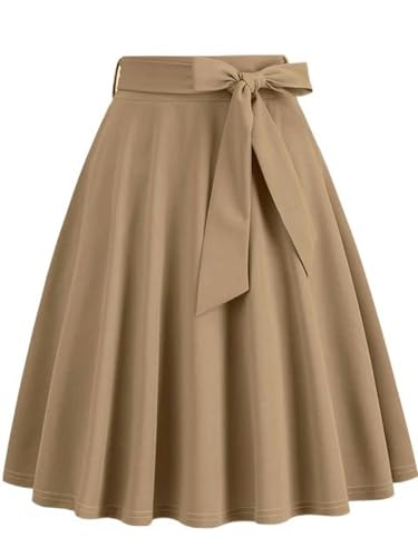 Frauen Hohe Taille A-Linie Taschen Rock Casual Sommer Ausgestelltes Midi Rock Retro Swing-6-XL von Generic