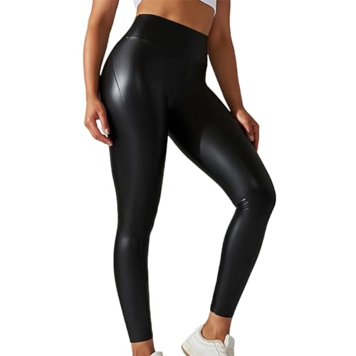 Frauen Hüften Push-Up-Leggings PU Leder Strumpfhosen Schwarz Bleistift Hosen Fitness Leggings Workout Laufhose von Generic