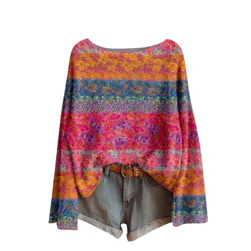 Frauen Kleidung Relaxed Fit Damen Strickpullover Herbst - Boat Neck, Oversize Pullover für Trendige Outfits XL A Watermelon Red von Generic