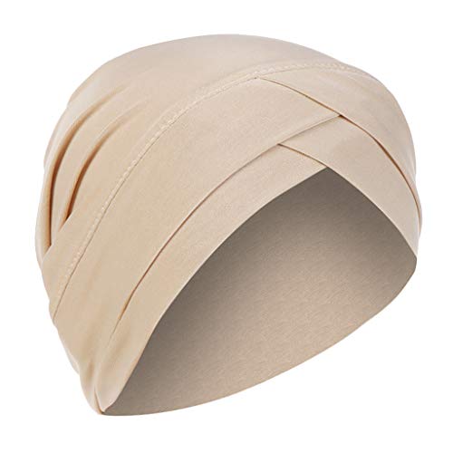 Frauen-Kopftuch Elastic Sweat Saugfähige Baumwolle Underscarf Hijab Tube Cap Schwarz (Beige, One Size) von Generic