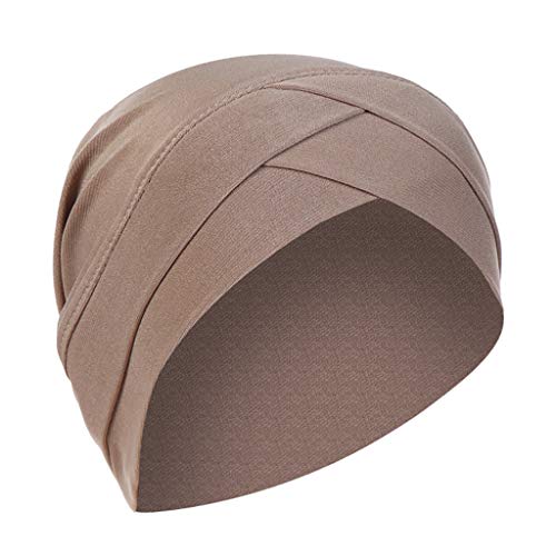 Frauen-Kopftuch Elastic Sweat Saugfähige Baumwolle Underscarf Hijab Tube Cap Schwarz (Khaki, One Size) von Generic