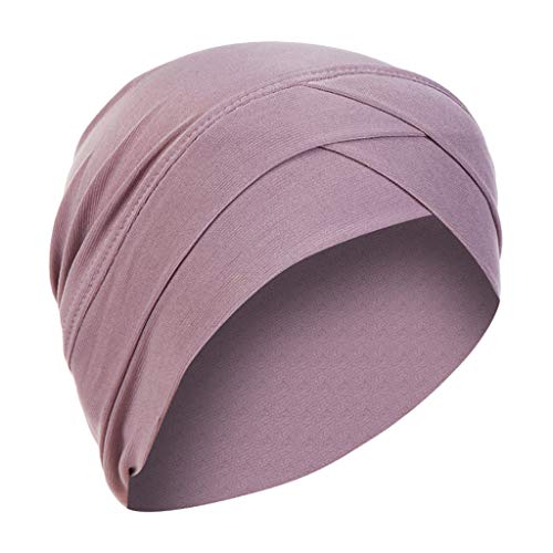 Frauen-Kopftuch Elastic Sweat Saugfähige Baumwolle Underscarf Hijab Tube Cap Schwarz (Violett, One Size) von Generic