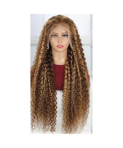 Frauen Lace Front Perücke Echthaar Deep Wave 13X6 HD Lace Frontal Perücken Echthaar Lockige Perücken 13x6 28inches#300Density von Generic