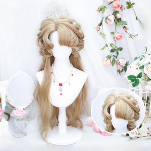 Frauen Lange Romantische Locken Perücken Ölmalerei Charakter Frisur Prinzessin Kostüm Perücke Mit Lockigem Pony Halloween Cosplay Spiel (Brown) von Generic