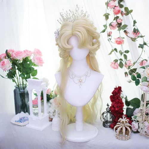 Frauen Lange Romantische Locken Perücken Ölmalerei Charakter Frisur Prinzessin Kostüm Perücke Mit Lockigem Pony Halloween Cosplay Spiel (Gold) von Generic