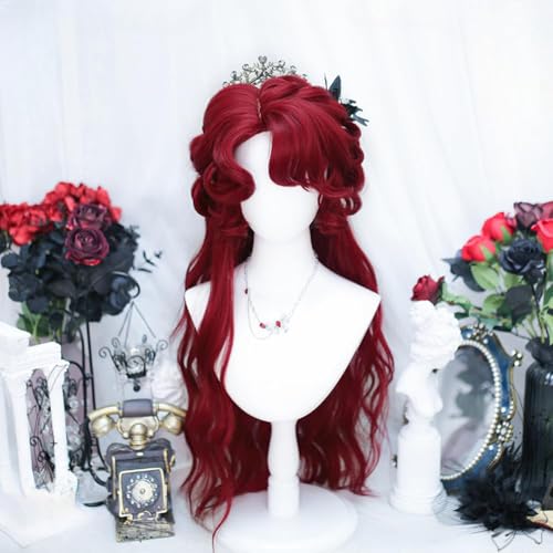 Frauen Lange Romantische Locken Perücken Ölmalerei Charakter Frisur Prinzessin Kostüm Perücke Mit Lockigem Pony Halloween Cosplay Spiel (Red) von Generic