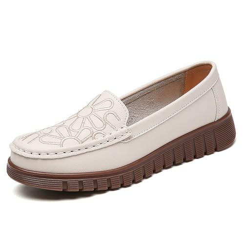 Frauen Leder Loafers flach schlupf auf Mokassins fahrende Schuhe lässig Bequeme Laufschuhe,Beige,41 Frauen Leder Loafers flach schlupf auf Mokassins fahrende Schuhe lässig Bequeme Laufschuhe,Beige,41 von Generic