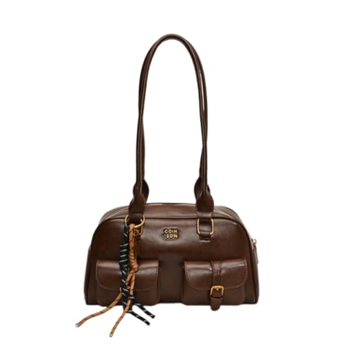 Frauen Leder -Retro -Umhängetasche mit Anhänger Hobo -Tasche for Arbeitsreisen (schwarz) von Generic