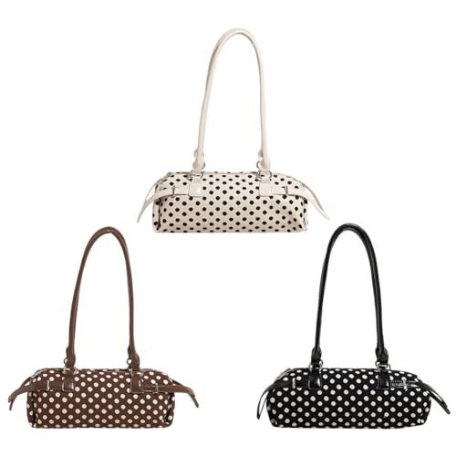 Frauen Leinwand Polka Dot Handtasche Stylish Achselbeutel Freizeit -Umhängetasche (Kaffee) von Generic