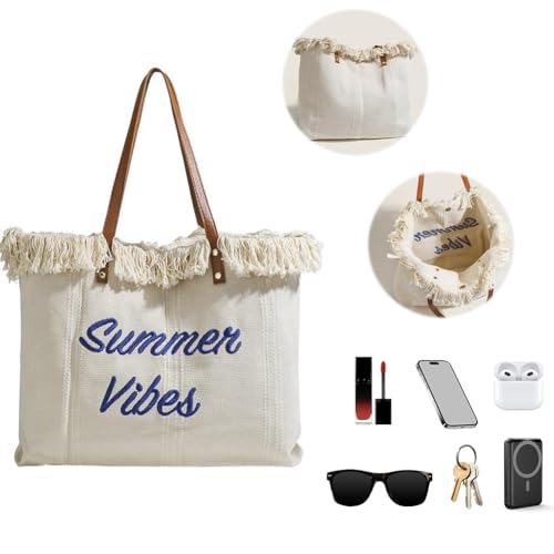 Frauen Leinwand Tasche Schulterhandtasche for Arbeit Strand Reiseeinkauf (weiß) von Generic