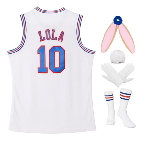 Frauen Lola #10 Basketball Trikot Halloween Cosplay Kostüm Sport Shirt mit 4pcs Zubehör Weiß Outfit S-XXL, #10 Weiß, Mittel von Generic