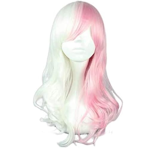 Frauen Mädchen Anime Cosplay Perücke Für Monomi Cosplay Perücke Lang Lockig Weiß Rosa Gemischt Halloween Kostüm Perücken von Generic