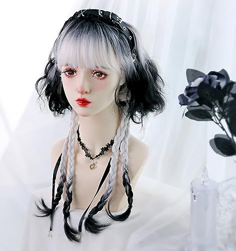 Frauen Mädchen Süße Coole Mädchen Quallen Cosplay Perücken Farbverlauf Schwarz-Weiß Lockige Lange Perücke Lolita Bob Gewelltes Haar Mit Durchsichtigem Pony Für Den Täglichen Gebrauch Halloween Party von Generic