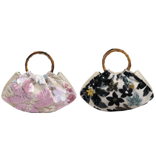 Frauen Mädchen floral gestickte Abendtasche mit Pailletten Top Griff Kupplungsbeutel for Hochzeitsfeiern Anlässe Handtaschen Handtaschen von Generic