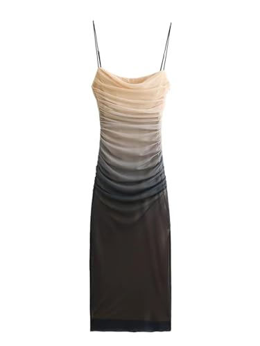 Frauen Mesh Tüll Plissee Gedruckt Wrap Dressbackless Sexy Neckholder Korsett Kleid Nacht Party Schlanke Kleider gray9-K336 S von Generic