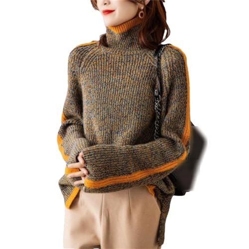 Frauen Mode Herbst Winter gestrickte lose Pullover Langarm Rollkragen Gepolsterter Pullover Pullover, gelb, XL von Generic