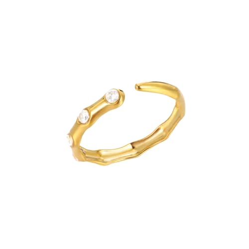 Frauen Mode Weiß Zirkon Öffnung Ringe Einstellbar Gold Farbe Runde Bambus Schmuck von Generic