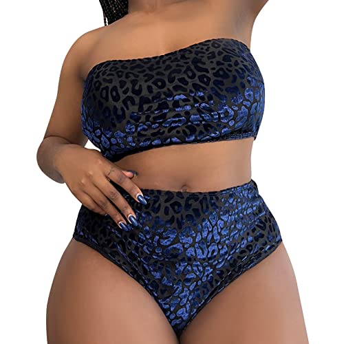 Frauen Neuer reizvoller Plus Größen-Badeanzug-Badeanzug-Samt-Fester Leopard-Bandeau-Bikini-Badeanzug mit hoher Taille Bustier Bikini Damen von Generic