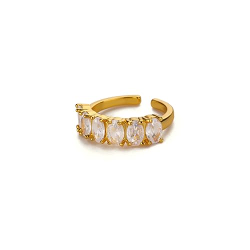 Frauen Oval Zirkon Gold Farbe Wassertropfen Teardrop Offene Einstellbare Ring Hochzeit Schmuck von Generic