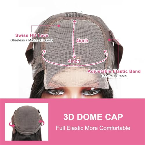 Frauen Perücke Spitze Front Menschliches Haar Perücken 13X4 Kurze Gerade HD Transparent Vor Gezupft 4X4 Verschluss Spitze Frontal Perücke von Generic