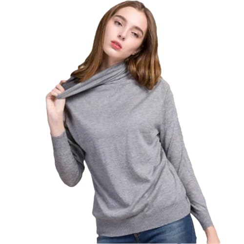 Frauen Pullover 85% Seide 15% Kaschmir Strickpullover Weiche Pullover Rollkragenpullover, grau, L von Generic