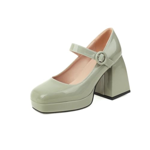 Frauen Quadratische Zehe Party Plateau Heels Knöchelriemen Büro & Brunch Schuhe Blockabsatz Retro Mary Janes,Grün,42 EU von Generic