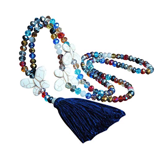 Frauen Quaste Kristall Perlen Halskette Anhänger Bohemian Kette Schmuck Accessoire Diamant Herz Anhänger, dunkelblau, Einheitsgröße, böhmisch von Generic